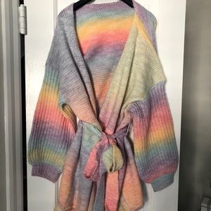 Rainbow Belted Cardigan with Pockets - OS